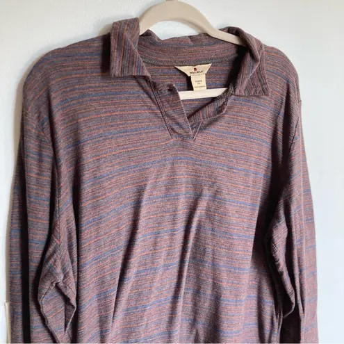 Woolrich  | Brown Stripe Retro Long Sleeve Polo Outdoor Hiking Shirt | Size 2XL