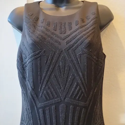 Belle Badgley Mischka Sleeveless Sheath Black Dress Beaded Design Women's 4.
