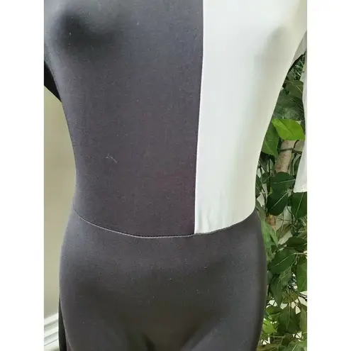 Boutique Body Women White & Black Polyester Short Sleeve Round Neck Jumpsuits L Size L