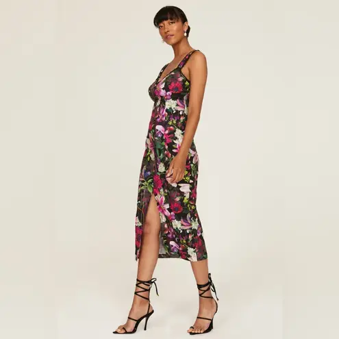 Marchesa Notte Botanical Midi Dress in Size 6 Black