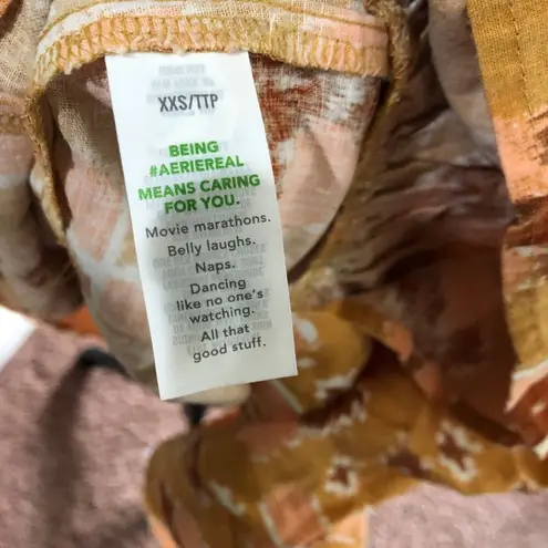 Aerie  Yellow & Orange Patterned Maxi Dress With Braided Halter Neck Size XXS NWT