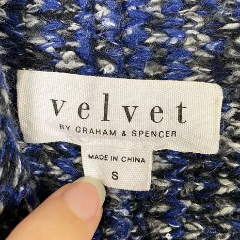 Velvet by Graham & Spencer Blue & Black Fringe Cardigan Sweater Blue