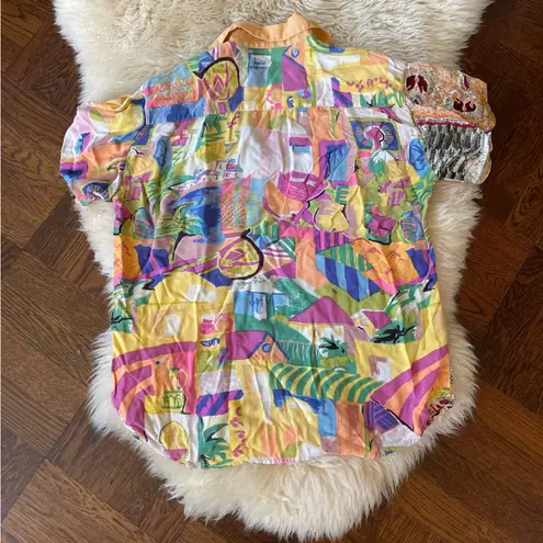 70s vintage psychedelic Colorful Patchwork women's Shirt After All mesh Orange Size M