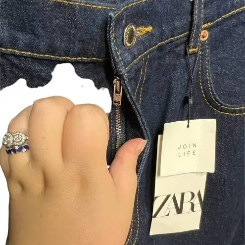 ZARA  Cropped ZW Premium Straight Leg Dark Wash Jeans‎ Blue Size US 12