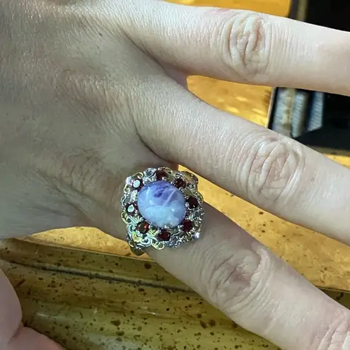 Tiffany Stone Red Garnet Sterling Silver Cocktail Ring Size 9 Purple