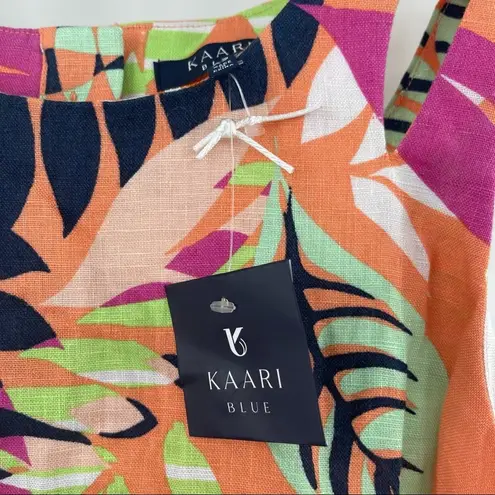 Kaari Blue 100% Linen Cutout Shoulder Tank Top Bright Floral SZ Extra Small NWT