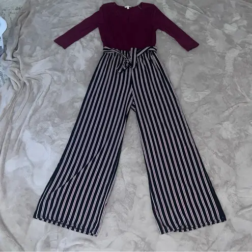 Ultra Flirt Red and Black Jumpsuit with Striking Stripes and Belt Size Large