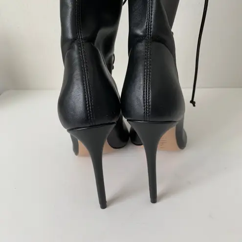Schutz Tennie Stiletto Heeled Boots Black Pointed Toe Lace up Women’s Size 9.5
