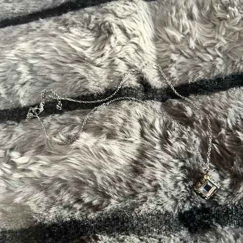 Handmade Handcrafted vintage emerald cut halo clear glass stone pendant on chain necklace