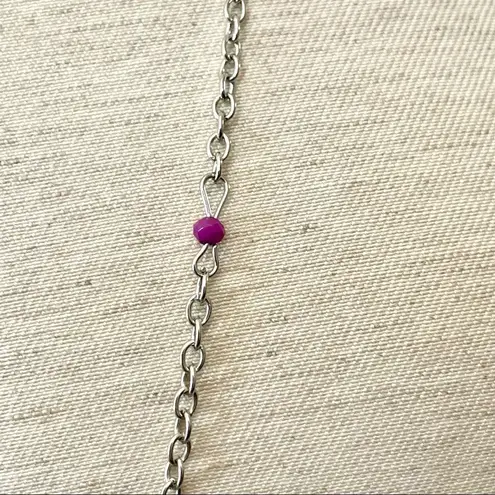 Long silver and pink bead pendant necklace
