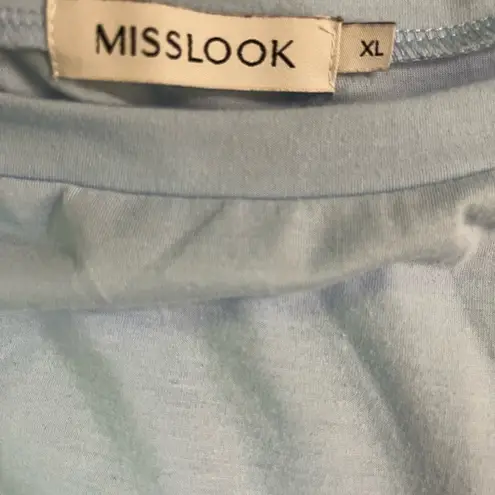 Miss Look Quilt Print 3/4 Sleeve Top Shirt Carolina Blue Cotton Round Neck XL EUC