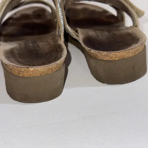 NAOT Gorpcore Prep Leather Bling Rhinestone Slide Low Wedge Sandals 36 Silver Size 7