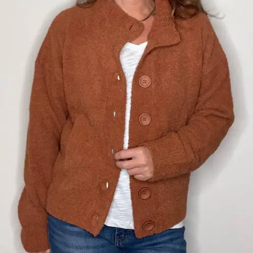 NWT Hello Nite Los Angeles Plush Button Terracotta Jacket Cardigan Size S Brown