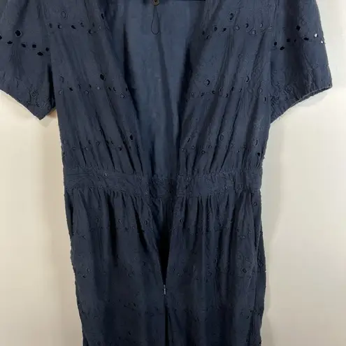 Whistles Navy Blue Eyelet Zoe Broderie Jumpsuit Women’s Size 6 Missing Belt Blue