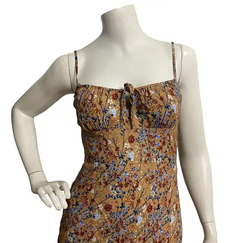 Wilfred Women Sz 0 Brown Floral Terracotta Midi Dress Spaghetti Adjustable Strap