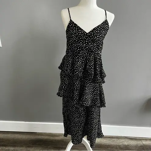 Mystree Class With Sass Tiered Midi Dress Black and White Polka Dot Sundress