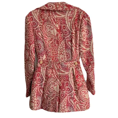 Handmade Vintage (1970s) Red & Gold Paisley Tapestry Double-Breasted Jacket, Size M