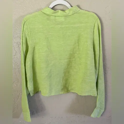 Cynthia Rowley NWT  Linen Lime Green Button Up Shirt Cropped Top Size Large - Image 8