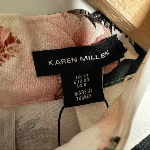 Karen Millen NWT Satin Crepe Peony Waterfall Hem High Neck Dress Size 8