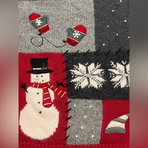 Croft & Barrow Vintage  Ugly Christmas Sweater Patchwork XL Embroidery Snowman‎