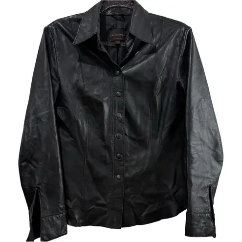 Vintage John Carlisle Essentials Black Lambskin Leather Lined Shirt Jacket MED