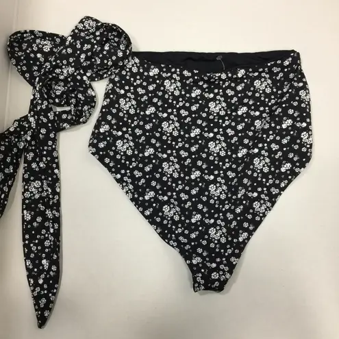 dippin daisy's swimwear Dippin’ Daisy’s Grace High Waisted Side Tie Black Floral Bikini Swim Bottoms