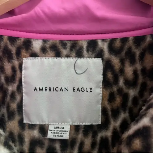 American Eagle  Leopard Print Pink Trim Fleece Jacket