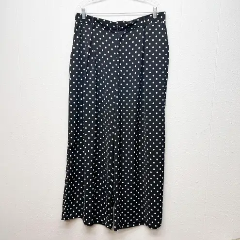 Tronjori Polka Dot Womens Pants XXL High Rise Pleated Front Wide Leg Career Chic Black