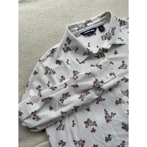Lands' End  Women Top Blouse Shirt Size Lp Ivory Floral Button Up Collared
