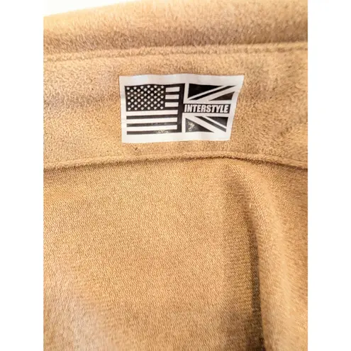 Interstyle Faux Suede Button Up Shirt Tan Western Style Size Large Brown Size M