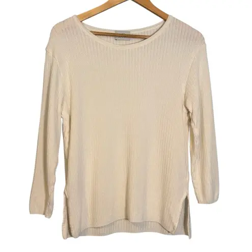 Bogner Women's Cream Viscose Silk Knit Round Neck Sweater‎ 10 Ski Minimal Preppy