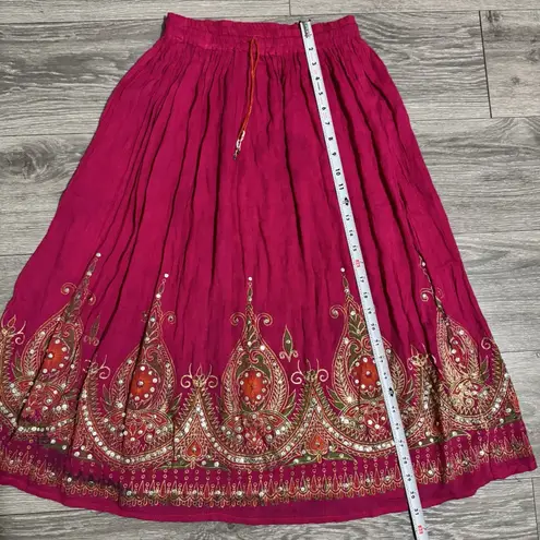 Women Traditional Long Embellished Skirt Gypsy Boho Bollywood Belly Dance Pink S