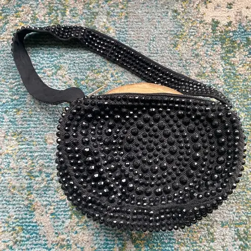 Vintage Roger Von S black beaded shoulder formal bag purse