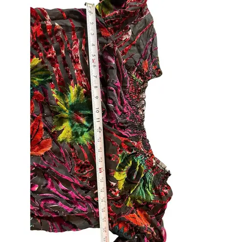 NYgard Sheer Velvet Burnout On/Off Shoulder Bishop Sleeve Tropical Floral Top XL Purple