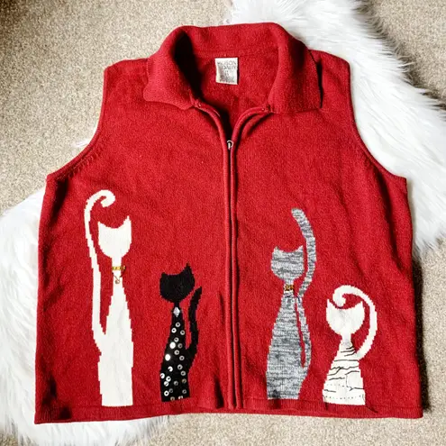 Allison Daley Cat Sweater Vest Red 2X