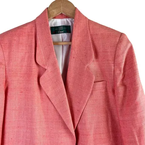 Orvis VTG 100% Silk Woven Blazer Jacket One Button Front Coral Pink Salmon Sz 10
