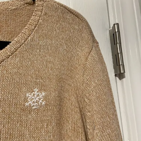 NWT Serengeti Size XL Tan White Embroidered Snowflake Pine Tree Knit Tunic Top