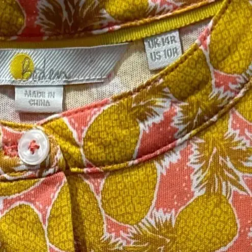 NWT BODEN Flippy Jersey Dress Yellow Pineapple Print Mini Cotton Modal US 14R Size 14