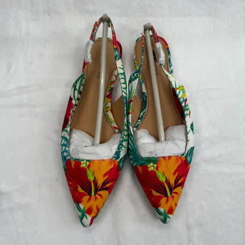 Matiko Hawaiian Print Slingback Pointed Toe Flats Tropical Shoes Size 37 White