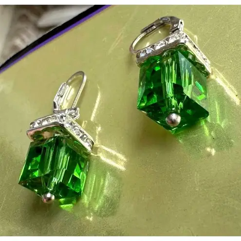 Light Emerald Earrings New Square Cube Rhinestones May Wedding Bride Cru… Green