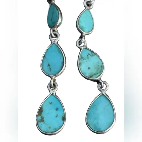 New Sterling Silver Turquoise Teardrop Cabochon Dangle Earrings Blue