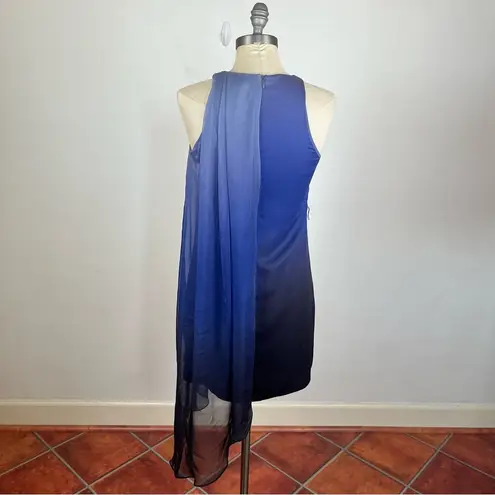 Halston Heritage Blue Chiffon Drape Midi Dress