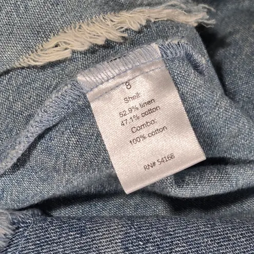 Elliott Lauren Linen Cotton Patch Denim Long Sleeve Top 8 Blue