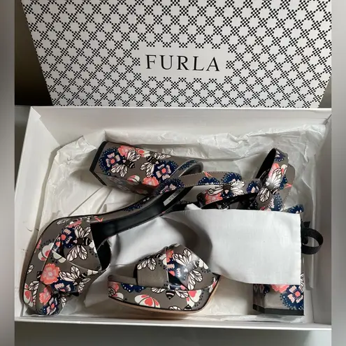 Furla Gioia Printed Leather Block Heeled Sandal - BNIB W/Dustbag & Paperwork