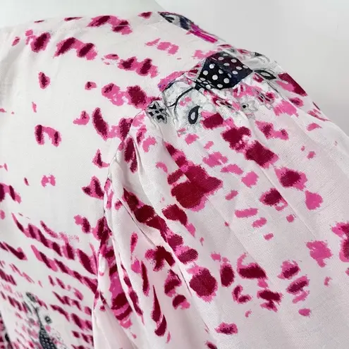 Raga New Tie Dye Metallic Print Embroidered Trim Poncho Top Pink