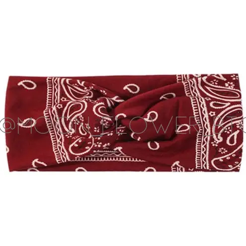 Burgundy Bandana Print Paisley Headband Red