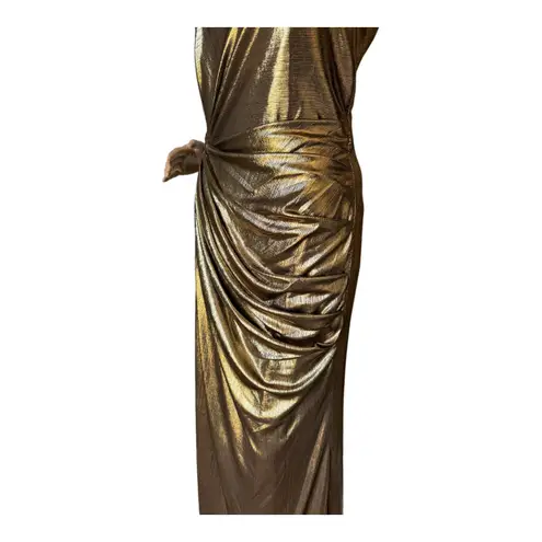 Mac Duggal IEENA for Gold Metallic One-Shoulder Gown style 26728 size 8