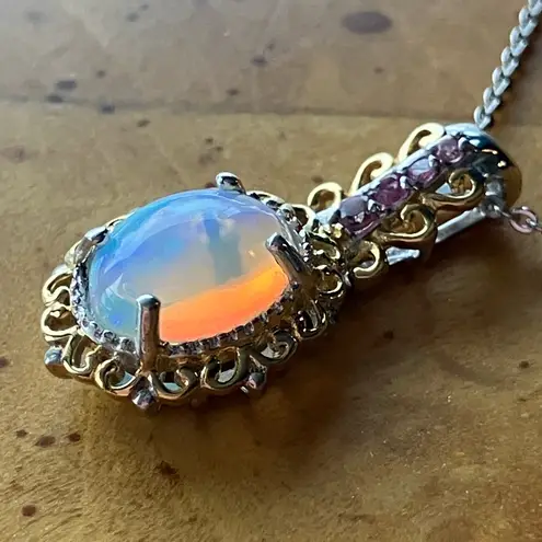 Natural Ethiopian Opal Rubellite Necklace Silver