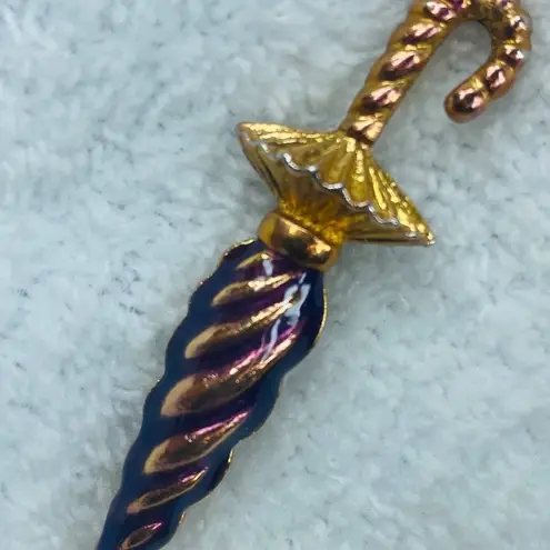 Umbrella Jewelry Pin Brooch Gold and Iridescent Purple Shade Color Vintage