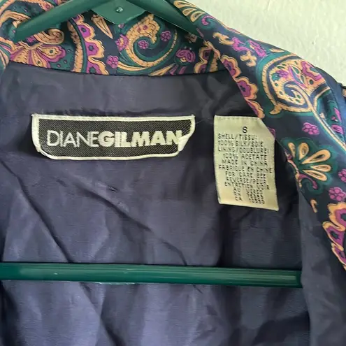 Diane Gilman Vintage silk navy, purple, and green paisley robe